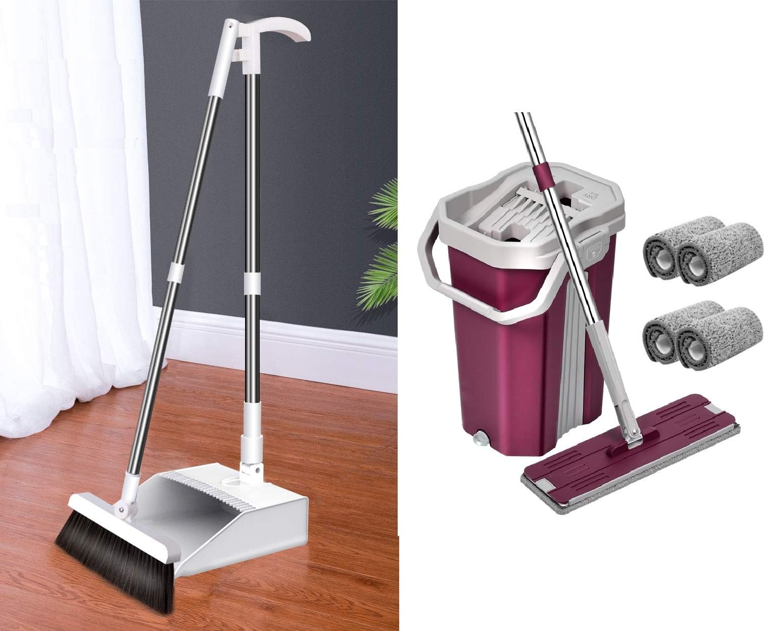 Moppers For Cleaning Floor/Mop Bucket With Hands-Free Squeeze/Floor Cleaning Mop For Home With 360° Flexible Head (38X12.5 cm) / Microfiber Flat Mop System,Pink