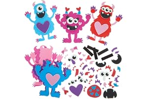 Baker Ross FX342 Kärlekshjärta Monster Magnet Kit - Paket med 8, Alla hjärtans dag Foam Craft Kit för barn
