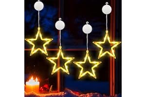 ‎BRIZLABS BrizLabs LED Sterne Weihnachtsbeleuchtung, 4 Stück Fenster Sterne Lichterkette Weihnachtsdeko Fensterlichter Batterie Innen Weihnachtsstern für Halloween Außen Garten Terrasse Tür Haus Party, Warmweiß
