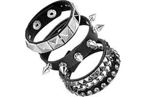 PEOVLVN Punkowa bransoletka ze skóry z ćwiekami, regulowana, dla mężczyzn i kobiet, 3 szt., styl B