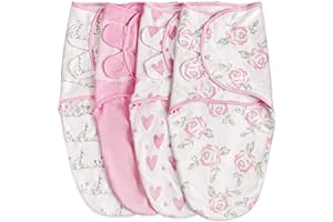 SOARWG KIDS Baby Swaddle Blanket Wrap, Baby Nursery Swaddling Set regolabile per neonati 0-3 mesi, morbido cotone organico per neonato, Baby Essentials per la bambina e il ragazzo, 4 pezzi