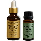 VILLENATURE Cilt ve Sa&ccedil; Bakım Seti, Hint Yağı 50 ML ve Biberiye Yağı 20 ML, %100 Saf ve Doğal, Soğuk Sıkım, Nemlendirici ve B