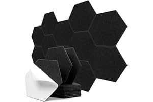 12 Stück Hexagon Akustikplatten Selbstklebend, 30x26x0.9cm Schallabsorber Schallschutz mit hoher Dichte, für Tonstudio, Büro, Studio und Wanddekoration(Schwarz)