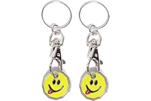 UK PHOENIX 2 x Smiley Tongue - New Shape £1 Coin Trolley Token Keyring with Clasp – Compatible with All Major Supermarket Trolleys (Aldi, Lidl, Tesco, Sainsbury, etc.) – Ideal for Gym, Shopping, and Everyday Use