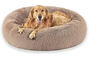 Lohofrnny Letto per Cani Rotondo Cuscino Gatti, Lettino per Animali Domestici Super Morbida, Letto Antiscivolo Lavabile, Morbido Soffice Peluche Sleeping Sofa per Gatti e Cani (100 cm, Cachi)