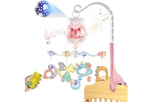 KalaDuck Cot Mobiles for Babies with Music, Rotatable Crib Mobile with Projection, Timing Function and Baby Rattles Toy, Baby Mobile Hanger for Boys Girls 0-12 Months (Pink)