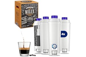 MILUX® Ersatzwasserfilter für Delonghi Kaffeemaschinen [4er Set] - Wasserfilter für DLSC002, Magnifica S/evo, Dinamica & Eletta Explorer - ersetzt Delonghi Filterkartusche - TÜV zertifiziert