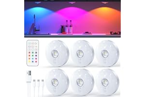 TRUMPETS Ricaricabile Luci Led Armadio con Telecomando, Luci Led Senza Filo, Funzione Temporizzazione, Luce Vetrina Senza Fili per Mobili da Cucina e Armadio per Armadio Vetrina USB Aufladbar RGB