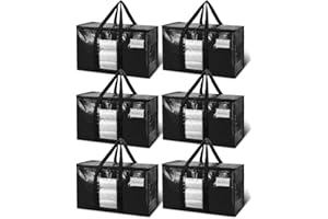 TAILI Moving Bags Extra Large Heavy Duty 6 Pack,Clear Window & Reinforced Handles, Storage Bags with Zips for Clothes,Moving,Travel,Beddings,Duvets-Black