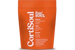 Free Soul CortiSoul with KSM-66® Ashwagandha, L-theanine, Magnesium & Reishi Mushrooms | Nutrient-Rich Superfoods, Adaptogens & Vitamins | Vegan | 30 Servings | Cortisol | Tropical Twist Flavour