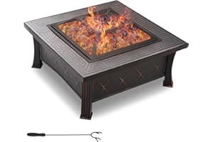 TLGREEN Palenisko z rusztem do grillowania i ochroną przed iskrami, 3 w 1, kwadratowe palenisko z pokrywą, do ogrodu, BBQ, na kemping, do ogrzewania tarasu, 81 x 81 x 51 cm