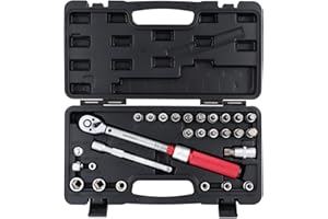 BINGCOBBER 3/8" Jeu de clés dynamométriques 5-60 Nm，28PCS Outil de précision comprenant Tige d'extension, Embouts, Écrous, Adaptateurs pour moto Vélo