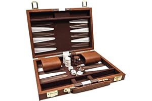 ATJTYSX Backgammon, Spieler Klassisches Backgammon, Backgammon Reise, mit Hochwertiger Ledertasche Tragbares und Reise-Backgammon-Set (Braun, 11 Zoll)