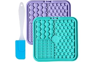 HAO ZHU Licky Mats for Dogs and Cats, 100% Food Grade Lick Mats For Dogs & Cat Food Mat BPA Free Dog Mat,Easy to Clean Lick Mats Pet Slow Feeder with Suction Cups,2 Pack with 1 Spatula (purple blue, general)