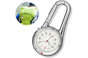 QESSUVNC Clip On FOB Watch, Pocket Carabiner Watch Black Luminous Dial Quartz Watch Safety Clips Climbing Camping Watch for Doctors Nurses Paramedics Chefs Sport Unisex Women Men