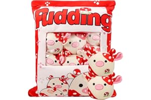 HXPLN Cute Snack Pillow Stuffed Animal Toys, Kawaii Cow Plush Pillow Removable Pudding Pillow Cushion with Cow Plush Dolls, Birthday Creative Gift for Kids, Girls, Boys(6 Mushroom Cows)