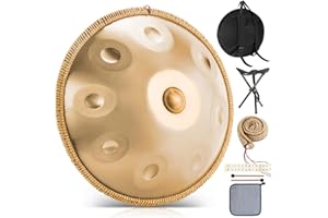 BIILOYY Handpan Instrument 440 Hz, 9 toni, 22 pollici, Handpan in d-Moll, tamburo per lingua con custodia, bacchetta, supporto, per principianti, professionisti, musicoterapia (oro, 9 toni 440 Hz)
