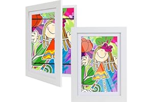 Sleeleece 2 Stück Bilderrahmen A4 Weiss,Kunstfotorahmen für Kinder,Aufklappbar & Frontöffnung,für bis zu 150 Zeichnungen,Ideal für Kunstprojekte, Kinderzimmer & Schule