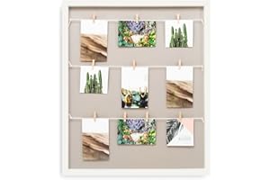 Kusso Grey and White Large Clothesline Picture Frame with Clips for Photos and Notes Wood 55x65 Centimetre. Perfect for Desk Bedroom Office Home. Personalise with your Best Memories.
