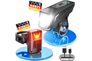 TECHCYC Lumière Vélo avec Capteur de Lumière, Éclairage Vélo Faisceau d'Inondation, 5+2 Modes de Luminosité Lampe Vélo LED Avant et Arrière, Rechargeable par USB, Étanche IPX6, Approuvé StVZO