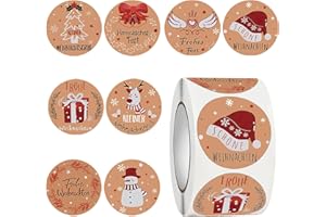 HSLPSM 500 Stück Aufkleber Weihnachten, Kraftpapier Weihnachtsaufkleber, Sticker Weihnachten Rund im 8 Stil, Weihnachtsaufkleber Selbstklebend für Geschenkverpackungen, Party Dekoration, Umschlag usw (A)