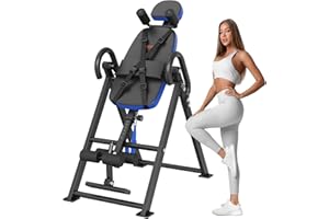 VEVOR Inversion Table, 300 lbs Capacity Heavy Duty Inversion Table, Decompression Back Stretcher Machine, Strength Training Equipment with Headrest, Ankle Lock, Adjustable Protective Belt, Blue/Black