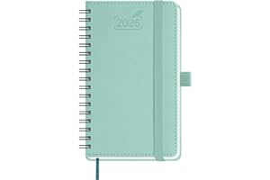 BEZEND Pocket Diary 2026 Slim Week to View Spiral Bound (Jan-Dec 26) 15.5 x 9 cm - A6 Small Weekly Planner 26 with Inner Pocket & PU Leather Softcover - Mint Green
