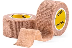 2 Rolls SPORTTAPE Cohesive Finger Tape - 2.5cm x 4.5m | Compression Bandage - Beige | Self-Adhesive Wrap | Thumb Tape, Toe Tape, Goalkeeper Finger Tape | First Aid Tape & Medical Tape