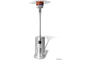 1 Click Buy Umbrella Gas Patio Heater Perfect Warmth for Outdoors or Garden 13KW Portable Gas Heater Stainless Steel with Tilt Safety Features Hose Regulator Electronic Ignition & W/Wheels and Cover