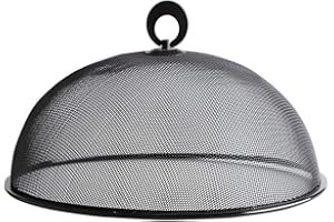 BASOYO Table Metal Round Shape Mesh Food Cover Umbrella Food Dustproof Cover Home Tools Anti-Mosquito Dish Cover Protectors For Outdoors Parties Picnics Bbqs Keep Out Flies Bugs Mosquitoes(Black)