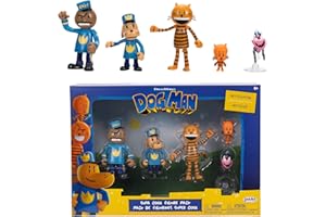 DOG MAN Policán Multipack de 5 Figuras de 7 cm de Jakks Pacific, Recrea Las Escenas Favoritas de la Película, Lil Petey, Petey, Chief y Flippy, para Niños 3 Años +
