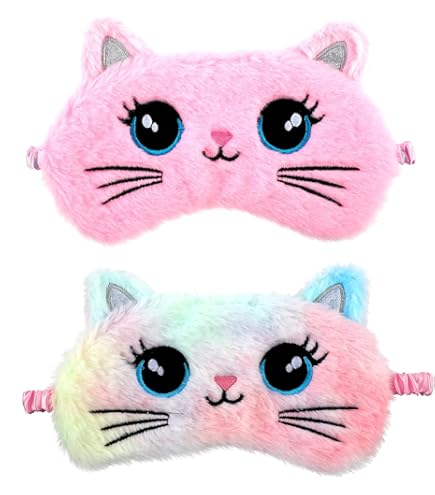 Schattig Cat Eye Mask voor Slapen 3 Stuks Cartoon Kat Face Eye Cover Grappig Dier Slaapmasker Zacht Lichtgewicht Nachtslapen Maskers Wit Roze Grijs Kitty Oogmasker Blinddoeken voor Vrouwen Mannen Kids
