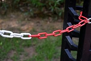 Azatemgo Chaîne de signalisation rouge et blanc 15 m, maillons en acier Ø 5 mm Chaîne ronde en acier Chaîne d'avertissement Chaîne de sécurité de chantier (15 mètres)