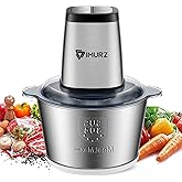 Mini Chopper Electric Food Processor with 2 Litre Stainless Steel Bowl, 2 Speeds, 4 Bi-Level Blades,500W, Silver