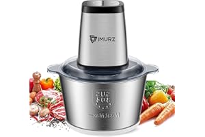IMURZ Mini Chopper Electric Food Processor with 2 Litre Stainless Steel Bowl, 2 Speeds, 4 Bi-Level Blades,500W, Silver