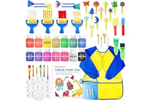 ‎SHUTTLE ART Shuttle Art 53 teiliges Fingerfarben Set Ungiftig, Bastelset mit 14 farben (je 60ml) Fingermalfarben für Kinder, Pinsel, Fingerfarben Malbuch, Schwamm, Schwammspatel, Palette, Malset für Kinder
