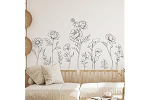 Tanlaby Fiori da Giardino Adesivi da Parete Bianco Nero Piante Adesivi Murali Rose Margherite Decorazione Murale per Ragazze Camera da Letto Soggiorno Ufficio TV Divano Sfondo