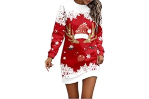Generisch Weihnachtskleid Damen Weihnachten Kleider Elegant Minikleid Langarm Autumn Winter Pullover Kleid Weihnachtskostüm Knielang Weihnachtsfeier Blusenkleid Rundhals