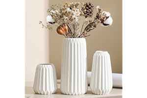 Sawoake Keramik Vasen Set von 3 - Weiße Matte Vasen für Pampasgras, Trockenblumen & Home Decor, Modernes Boho und Skandinavisches Design mit Natürlicher Textur（Wohnzimmer, Esszimmer, Hochzeitstisch）