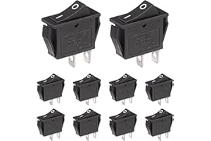 VEXUNGA Toggle Switch 2-Pin On/Off 15A 250VAC 20A 125VAC 2 Pins Rocker Switch Black 2 Position Button Rocker Switch Embedded Built-in Switch (Pack of 10)