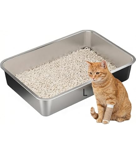 Roestvrijstalen Kattenbak, Extra Grote Kattenbak voor Grote Katten, Niet-klevend Anti-lek Metalen Kattentoilet, Gemakkelijk Te Reinigen Metalen Kattenbak, Geurloos, (50 * 35 * 15cm