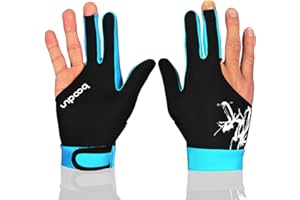 MIFULGOO Man Woman Elastic 3 Fingers Gloves for Billiard Shooters Carom Pool Snooker Cue Sport - Wear on The Right or Left Hand (Black SkyBlue, L)