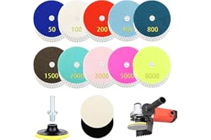 SHULLTJI 14PCS Diamond Polishing Pad Kit 4 Inch Diamond Polishing Pads with 5/8’’-11 Backer Pad 50-8000 Grit Polishing Pad for Concrete Marble Stone Countertop Quartz