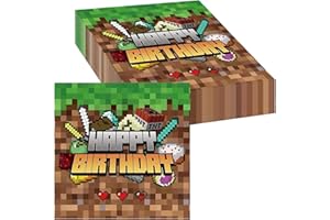 YSSGJK 20 Stück Pixelmotiv Happy Birthday Servietten, Pixel Servietten Kinder Geburtstag, Pixel Servietten Kindergeburtstag, Pixelmotiv Servietten Geburtstag Mädchen Jungen
