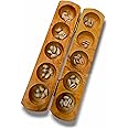 Paljji Handicrafts Vamana Guntalu/Pallanghuzi/Mancala Wooden Board Game with 50 Sea Shells- 10 Pit and Storage Bag
