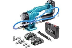 Seesii Ingrassatore a Batteria Kit: Pistola Grasso ad Alte Prestazioni da 10000 PSI e 4,6 oz/min con 2 Batterie, Tubo 39,4", Adattatore a 90° e 3 Ugelli per Un Ingrassaggio più Rapido e Senza Sforzo