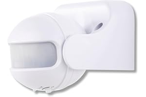 REV Bewegungsmelder aussen - IP44, Leuchtdauer & Helligkeitsempfindlichkeit einstellbar, LED geeignet, Reichweite 12m/180°, vertikal verstellbar, weiß