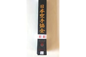 Kamikaze Silk-Satin Black Belt Embroidered with Japan Karate Association (JKA) in Japanese kanji