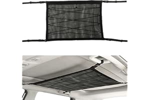 QNMD Filet de Rangement pour Voiture, 78x53 cm Filet Rangement Voiture, Filet pour Toit de Voiture, Sac de Rangement Suspendu Intérieur Organisateur, avec Fermeture Éclair, pour SUV, Jeep, Van(Noir)