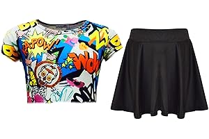 A2Z4KIDS A2Z 4 Kids Girls Love Graffiti Scribble Print Crop Top & Black Skater Skirt Set Age 7 8 9 10 11 12 13 Years